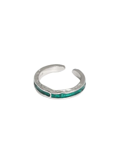 Platinum [green] 925 Sterling Silver Enamel Irregular Vintage Band Ring