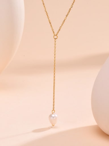 Stainless steel Imitation Pearl Tassel Minimalist Lariat Necklace
