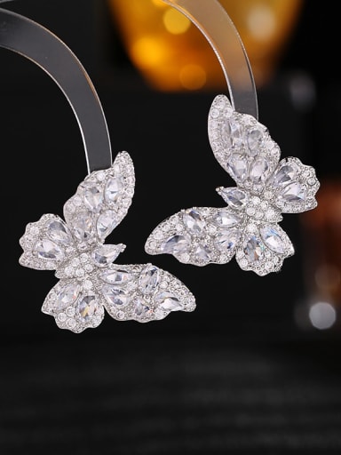 Platinum white large size Brass Cubic Zirconia Butterfly Luxury Cluster Earring