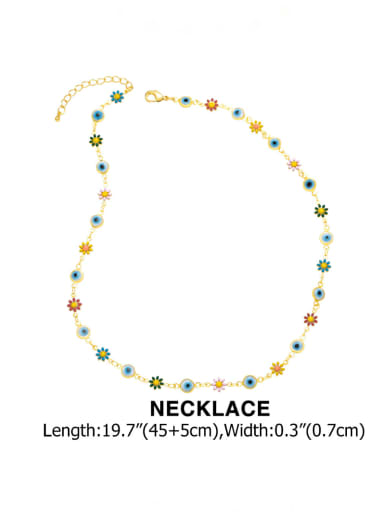 Brass Enamel Vintage Flower Bracelet and Necklace Set