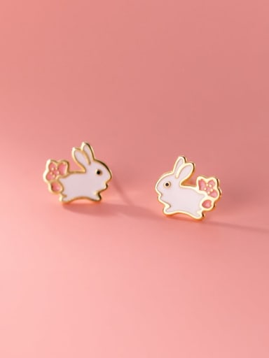 925 Sterling Silver Enamel Rabbit Minimalist Stud Earring