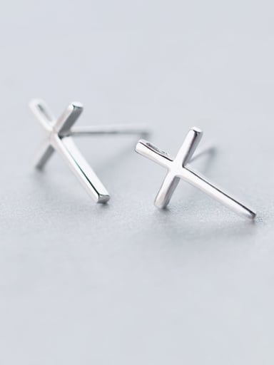 925 Sterling Silver Smooth Cross Minimalist Stud Earring