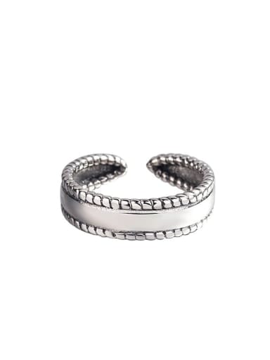925 Sterling Silver Geometric Vintage Hemp lace smooth Midi Ring