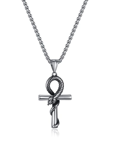 GX2257 pendant [with pearl chain 4*70cm] Titanium Steel Cross Hip Hop Regligious Necklace