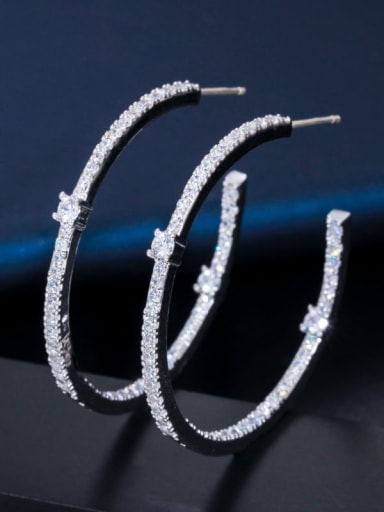 Platinum White Brass Cubic Zirconia Geometric Luxury Huggie Earring