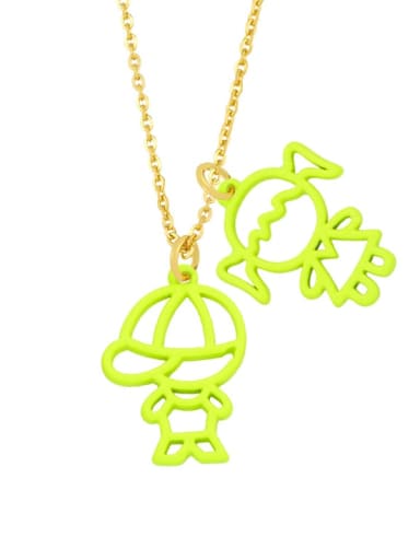 yellow Brass Enamel Cute Angel  Pendant Necklace