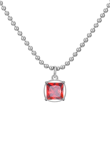 Medium garnet red January 925 Sterling Silver Cubic Zirconia Geometric Minimalist Bead Chain Necklace