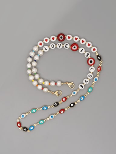 Stainless steel Imitation Pearl Multi Color Letter Bohemia Hand-woven Necklace