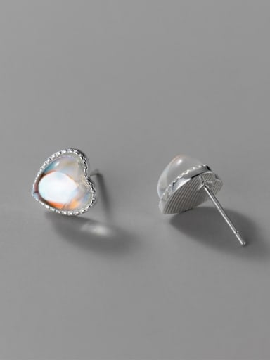 silver 925 Sterling Silver Lampwork Stone Heart Minimalist Stud Earring