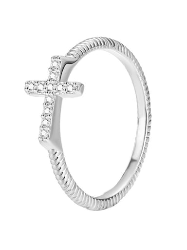 Platinum Cross Zircon Ring Brass Cubic Zirconia Cross Minimalist Band Ring