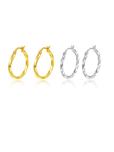 925 Sterling Silver With Gold Plated Simplistic Twist  Round Hoop Earrings