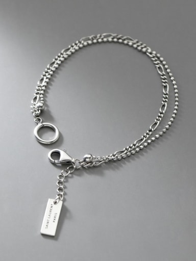 925 Sterling Silver Double Layer Bead Geometric Vintage Strand Bracelet