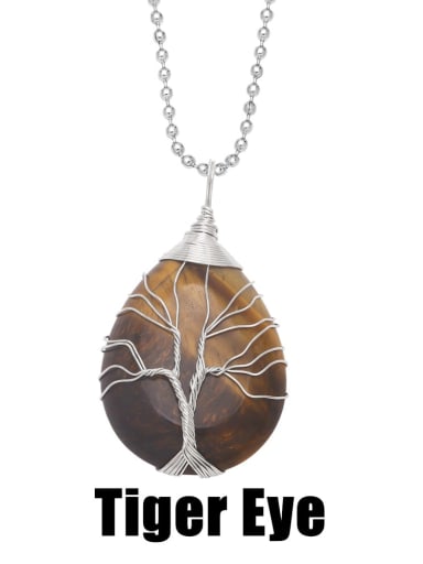 Tiger Eye Brass Natural Stone Water Drop Vintage Necklace
