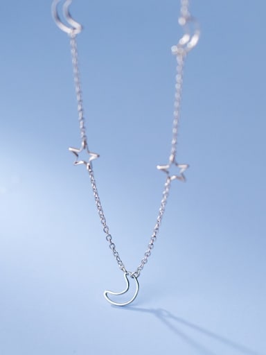 925 Sterling Silver Hollow Star Moon Minimalist Necklace