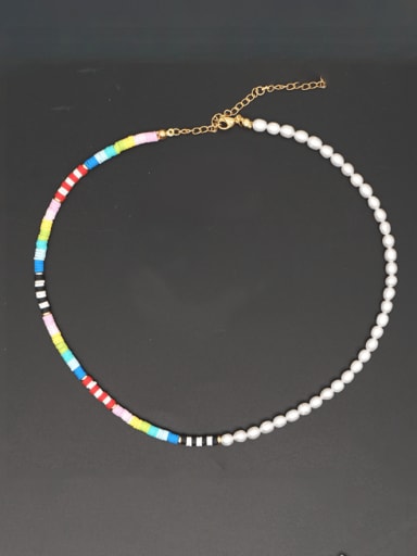 Stainless steel Freshwater Pearl Multi Color Irregular Bohemia Beaded Necklace