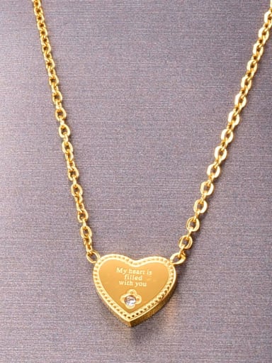 Titanium Rhinestone Letter Minimalist heart Pendant Necklace