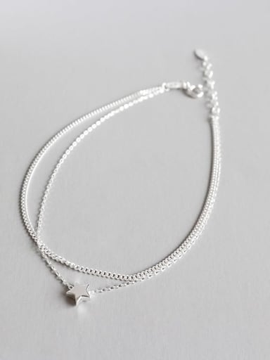 925 Sterling Silver minimalist double layer chain pentagonal Star anklet