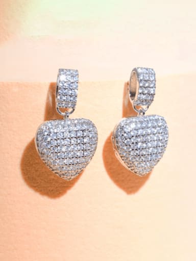Platinum Brass Cubic Zirconia Heart Luxury Stud Earring