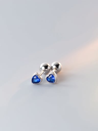 blue 925 Sterling Silver Cubic Zirconia Heart Cute Stud Earring