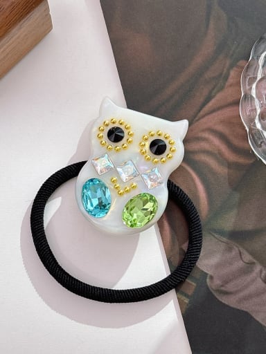 Colorful white 4.8cm Cellulose Acetate Trend Owl Alloy Rhinestone Hair Rope