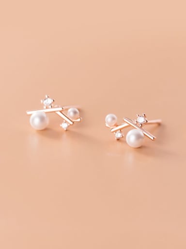 925 Sterling Silver Imitation Pearl White Irregular Minimalist Stud Earring