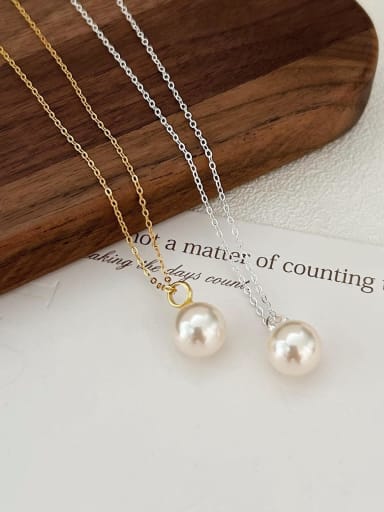 925 Sterling Silver Imitation Pearl Geometric Minimalist Necklace