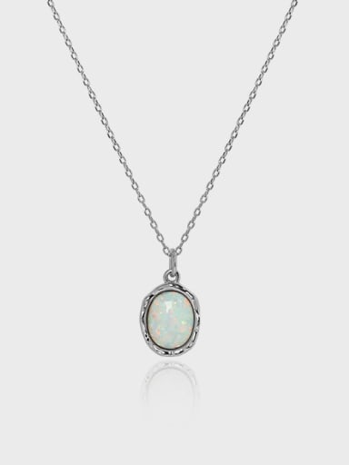 925 Sterling Silver Opal Geometric Vintage Necklace