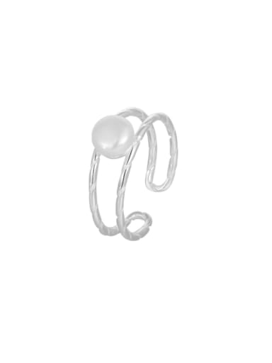 925 Sterling Silver Imitation Pearl Geometric Minimalist Stackable Ring