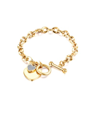 1012 [gold] Titanium Rhinestone White Heart Minimalist Link Bracelet