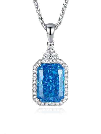 FDDZ 022 Sea Blue 925 Sterling Silver High Carbon Diamond Geometric Luxury Necklace