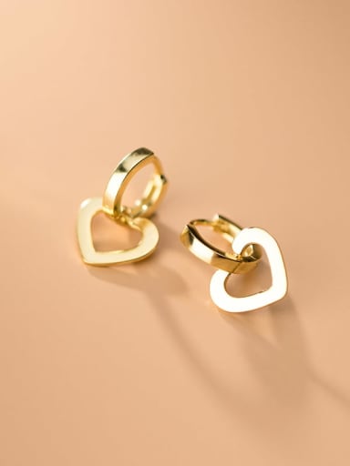 925 Sterling Silver  Minimalist Hollow  Heart Clip On Earrings