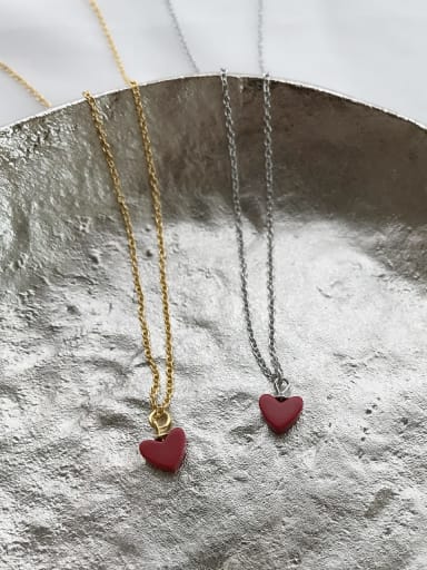 925 Sterling Silver Small Red Heart Chain Necklace