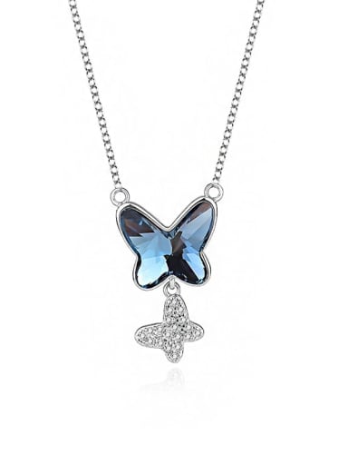 JYXZ 017 (blue) 925 Sterling Silver Austrian Crystal Butterfly Classic Necklace