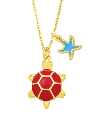 Brass Enamel Star Vintage tortoise Pendant Necklace