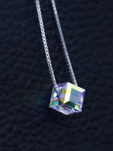 Austrian Crystal Square 6mm 40CM 925 Sterling Silver  Austrian crystal shiny colorful pendant Necklace