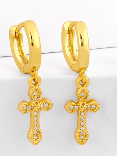 cross Brass Cubic Zirconia Cross Ethnic Huggie Earring