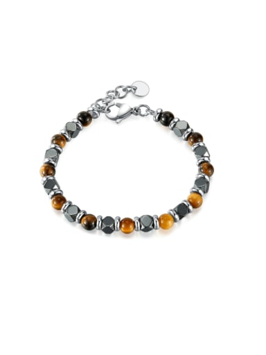 Stainless steel Natural Stone Geometric Vintage Handmade Beaded Bracelet
