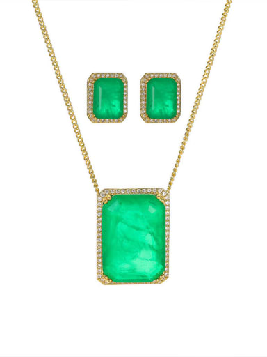Brass Glass stone  Luxury GeometricEarring and Necklace Set