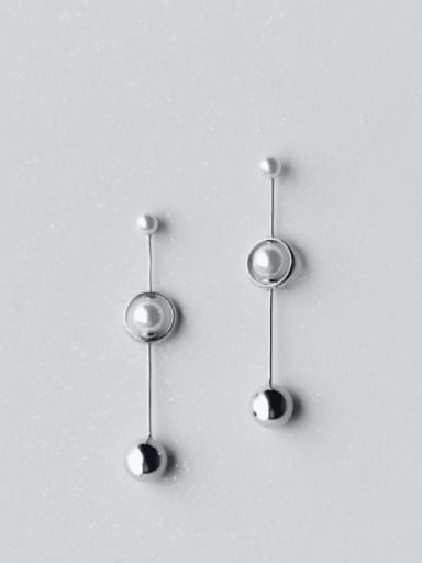 925 Sterling Silver Imitation Pearl Round Minimalist Drop Earring