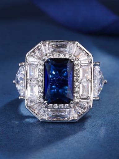 Blue Treasure Ring Brass Cubic Zirconia Geometric Luxury Band Ring