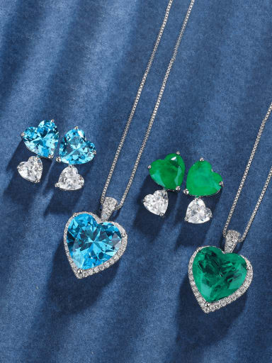 custom Brass Cubic Zirconia Luxury Heart Earring and Necklace Set