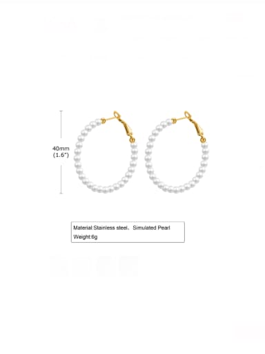 40mm Stainless steel Imitation Pearl Geometric Minimalist Hoop Earring