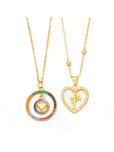 Brass Cubic Zirconia Heart Vintage Round Pendant  Necklace