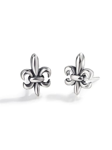 925 Sterling Silver Cross Flower Vintage Stud Earring
