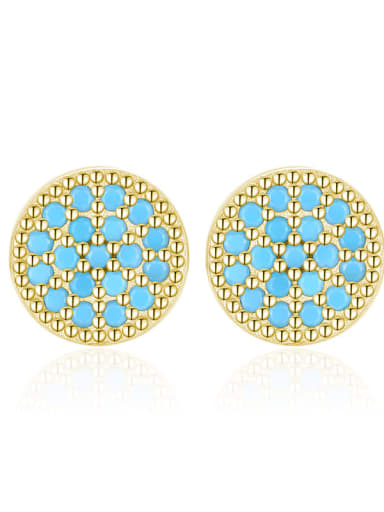 golden 925 Sterling Silver Turquoise Round Classic Stud Earring