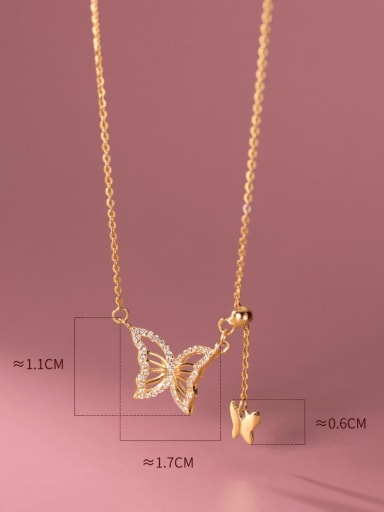 Gold 925 Sterling Silver Cubic Zirconia Hollow Butterfly Dainty Necklace