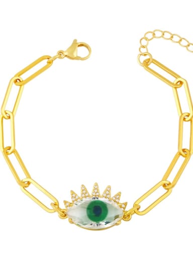 Dark green Brass Enamel Evil Eye Vintage Link Bracelet