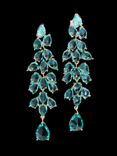 Brass Cubic Zirconia Leaf Luxury Drop Earring