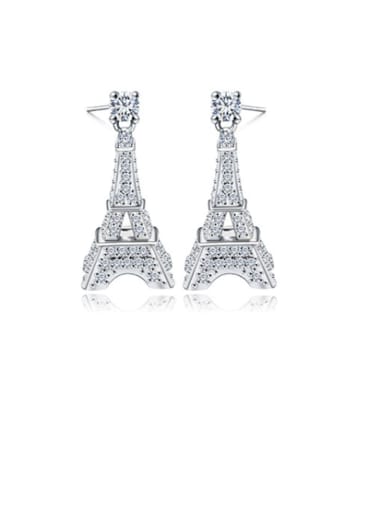 Copper Cubic Zirconia Trend Iron tower Stud Earring