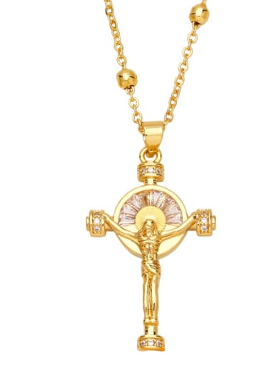 B Brass Cubic Zirconia Crown Cross Vintage Regligious Necklace